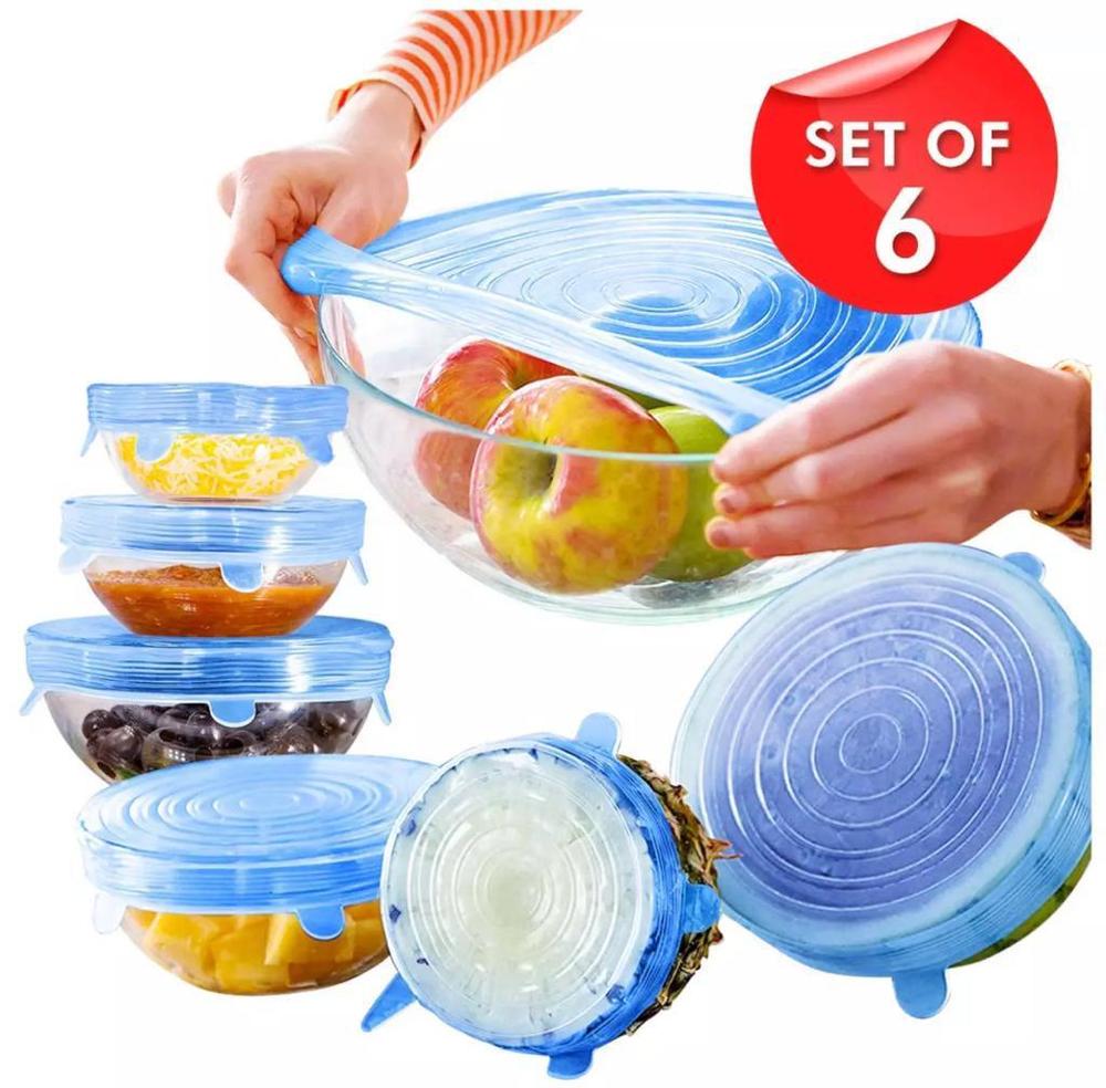 6 Pcs Kitchen Reusable Silicone Stretch Seal Lid