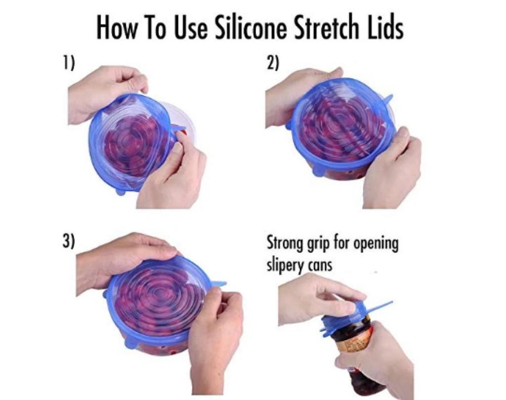 6 Pcs Kitchen Reusable Silicone Stretch Seal Lid