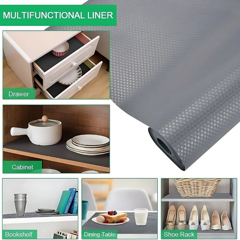 Anti-Slip Fridge & Shelf Mat | Waterproof & Washable Sheet for Kitchen, Drawer, Cabinet Use | Dark Grey Color