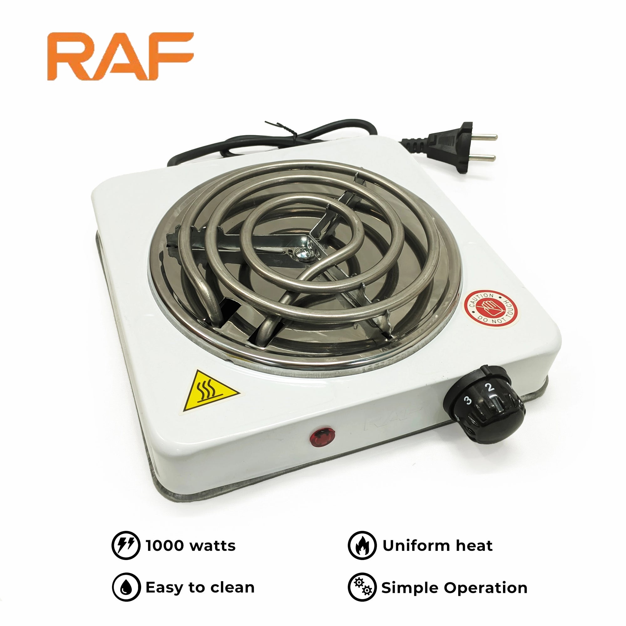 Orange RAF R.8010B Electric Stove Hot Plate and Cooker with 1000W Power, Thermostat, and Uniform Heating