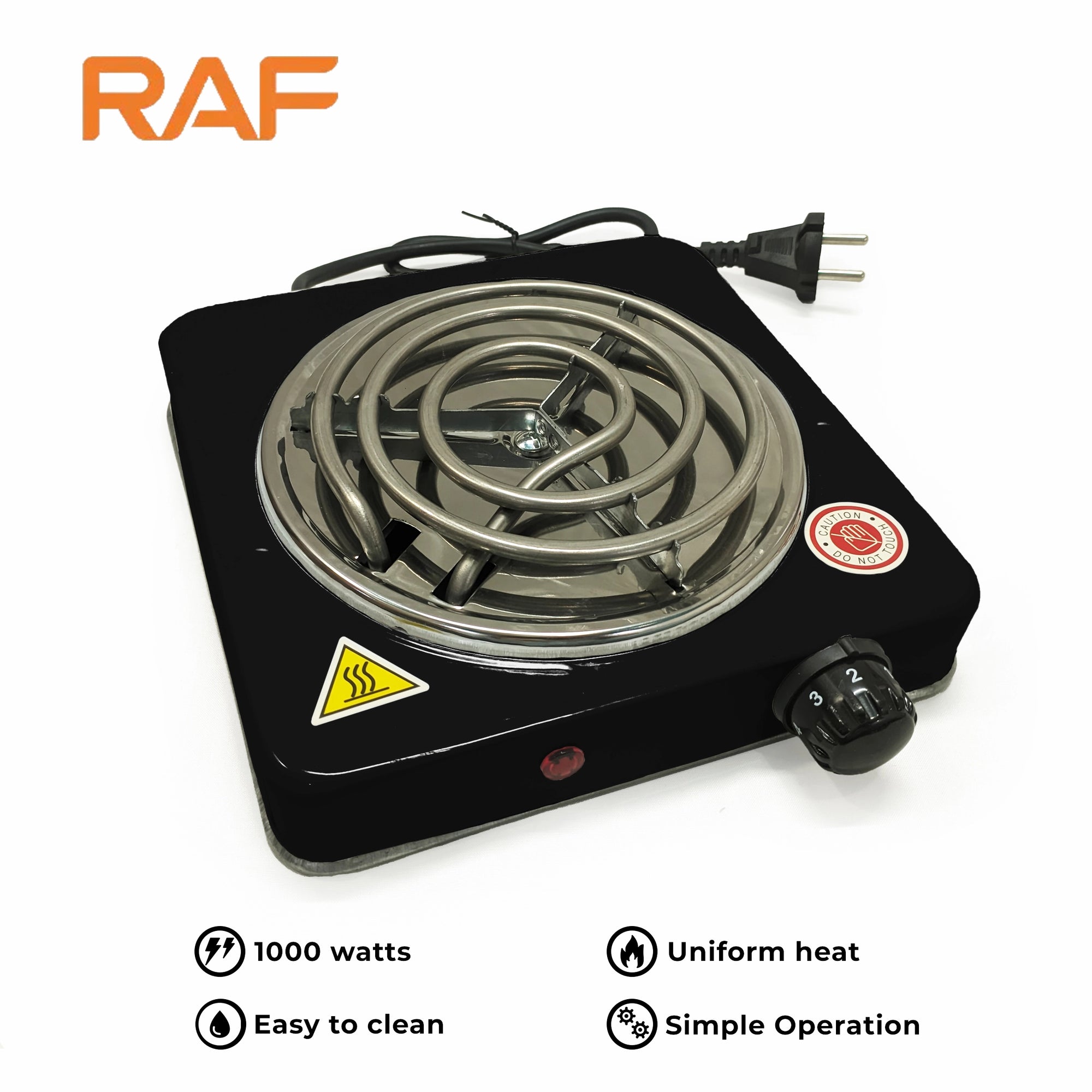 Orange RAF R.8010B Electric Stove Hot Plate and Cooker with 1000W Power, Thermostat, and Uniform Heating