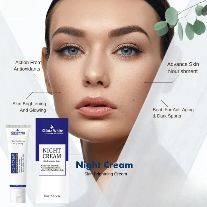 Gluta White Night Cream | Advanced Brightening & Anti-Aging Formula with Glutathione & Vitamins (50ml)