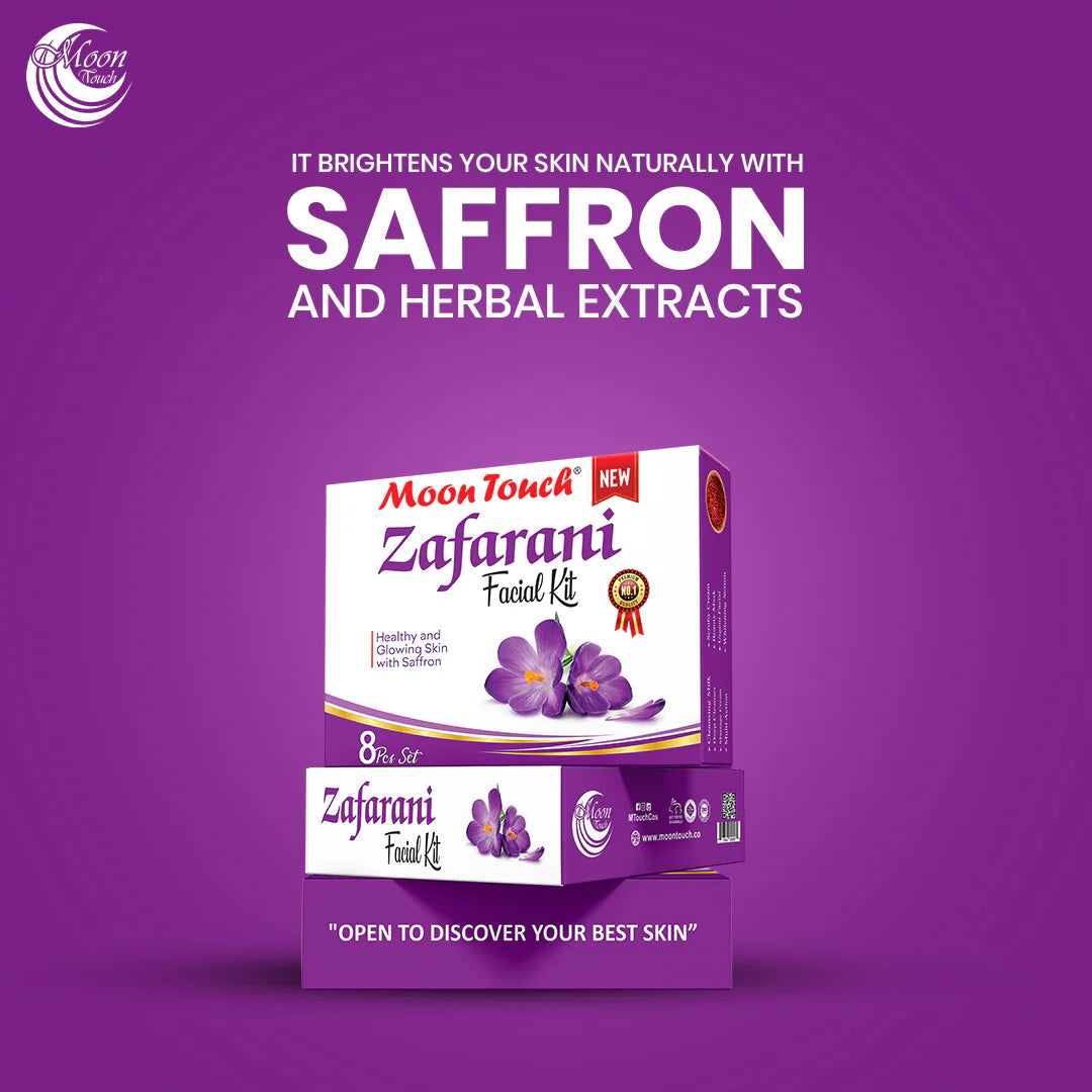 Moon Touch New Zafrani Facial Kit | Saffron Brightening Herbal Facial Set for Glowing Skin (8 Pcs)