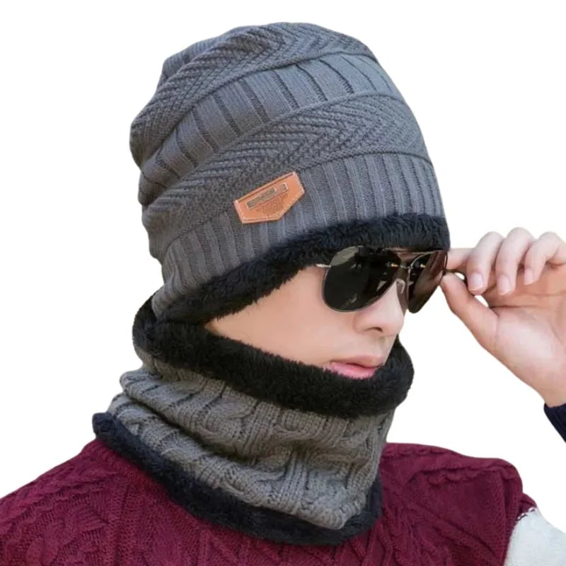 Winter Wool Cap with Neck Warmer Set | Thermal Beanie & Scarf Combo for Men and Women | Gray