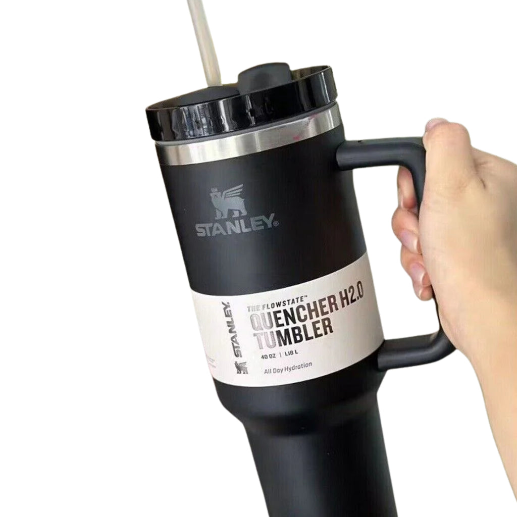 Black Stanley 40 Oz Stainless Steel Tumbler | Leak-Proof Vacuum Insulated Travel Mug | Hot & Cold