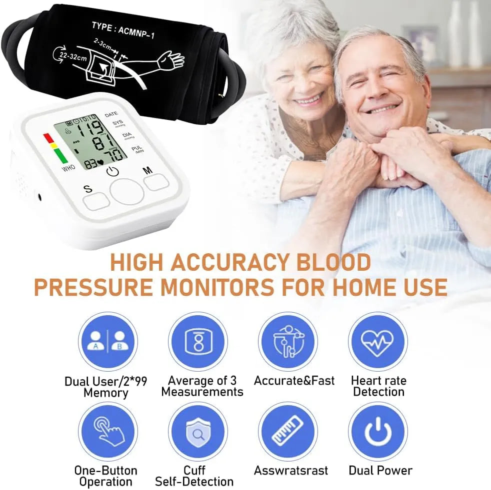 Digital Blood Pressure Monitor | Upper Arm Automatic BP Machine with Large LCD Display, Memory Storage & Voice Function for Home Monitoring